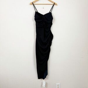 Abercrombie & Fitch Ruched Front Cutout Asymmetrical Black Midi Dress Size M